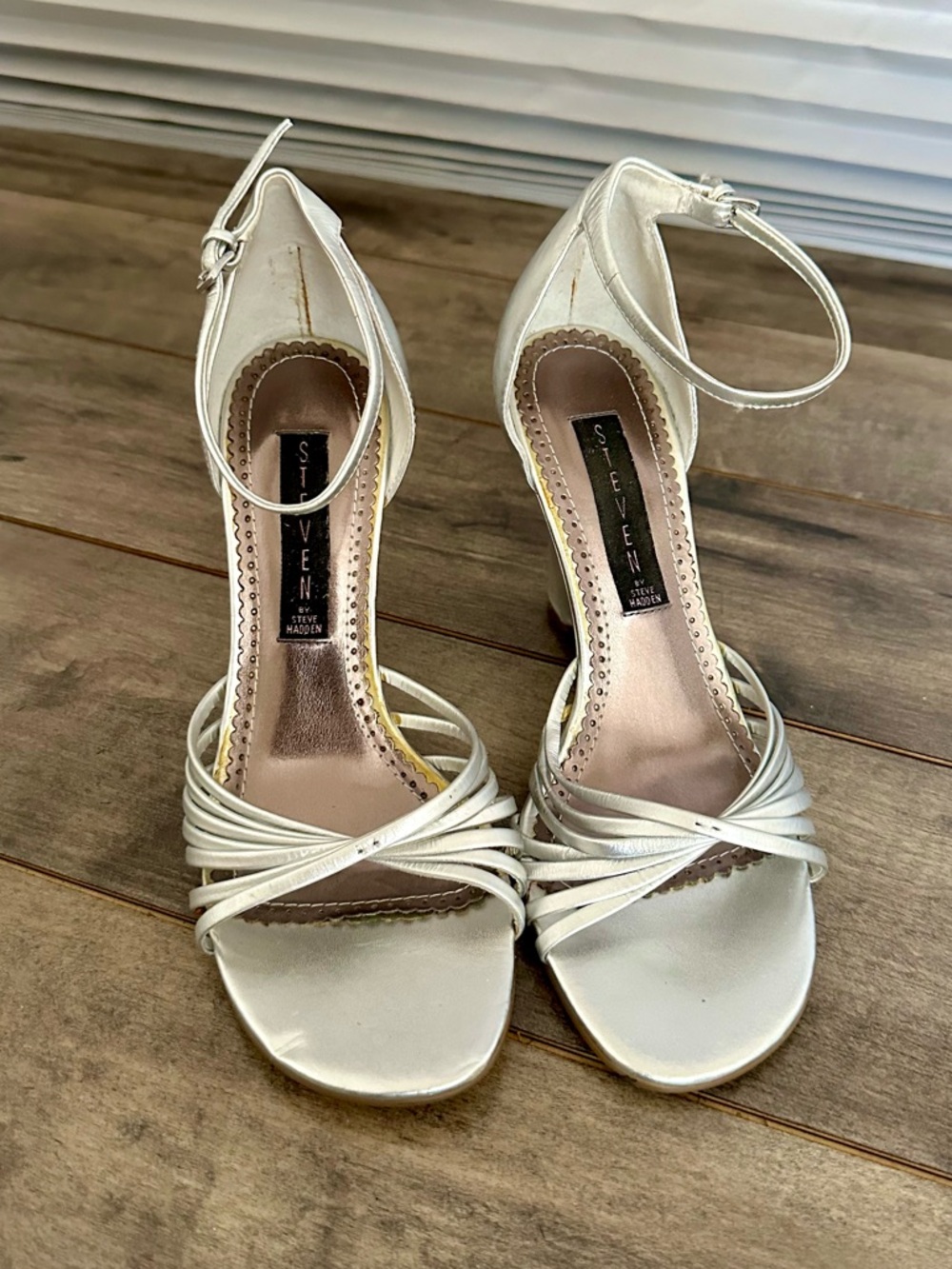 Steven By Steve Madden Silver Strappy Wedge Heels